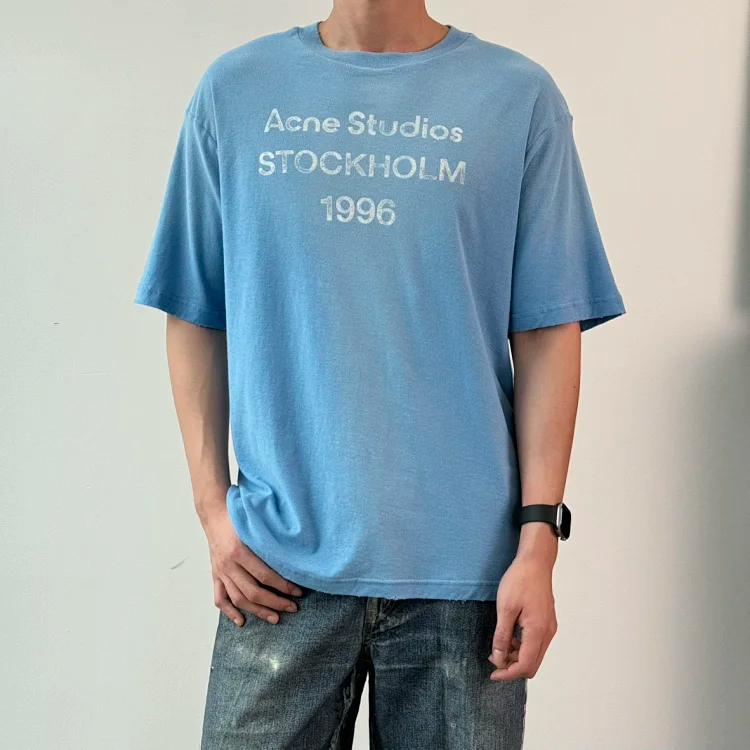 Item ID 9075 Acne Lazy Style 1996 Series Classic Logo Printed Short Slimming T-shirt Unisex