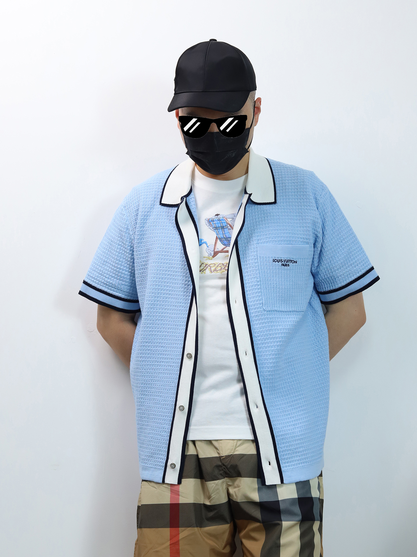 1V waffle knit shirt