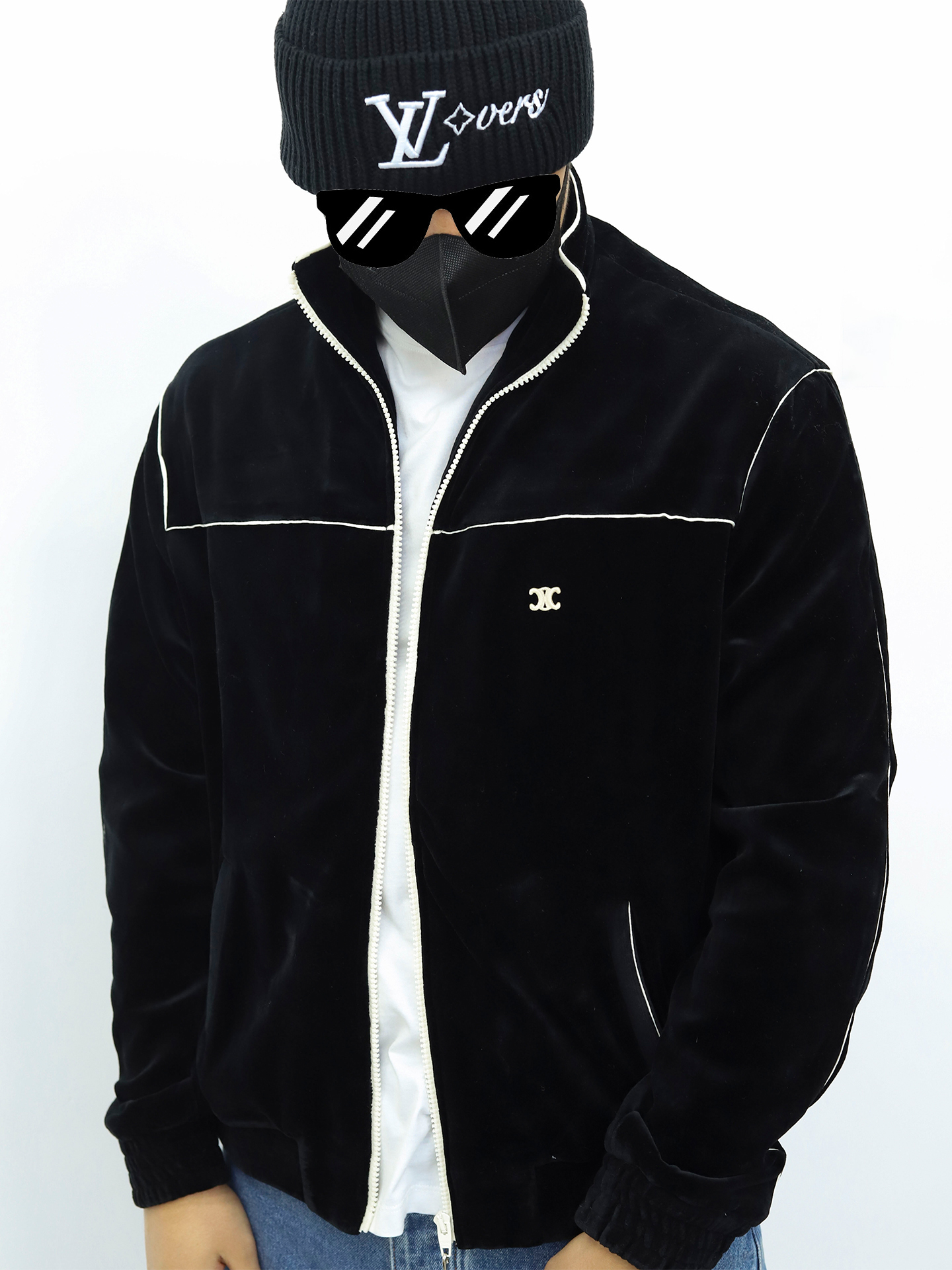 celine赛琳拉链绒感夹克 黑色