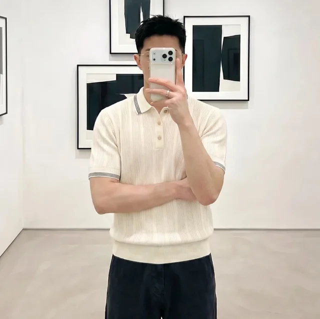 Item ID 9083 BC 32 Double Strand Yarn Solid Color Cotton Texture Ribbed Knitted Short Sleeve Polo Shirt