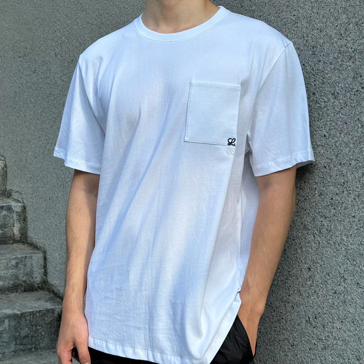 Item ID 9086 LOE Two Color Fixed Dyeing Yarn Precollection Series Cotton Solid Color Short Sleeve T-shirt Loose Edition