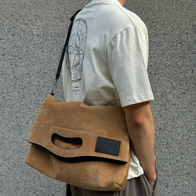 Item ID 9088 LOE Bob special structure hand-held hollowshoulder bag imported thick suede foldable design leather patch cowhide