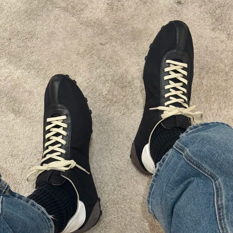 Item ID 9090 Maison Margiela Sprinters calf leather studded contrasting round toe lace up low cut athletic training shoes