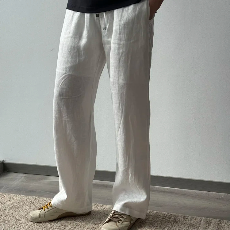 Item ID 9094 Loro 100% Natural Linen New Customized Hardware Solid Color Breathable Linen Four hole Button Casual Pants