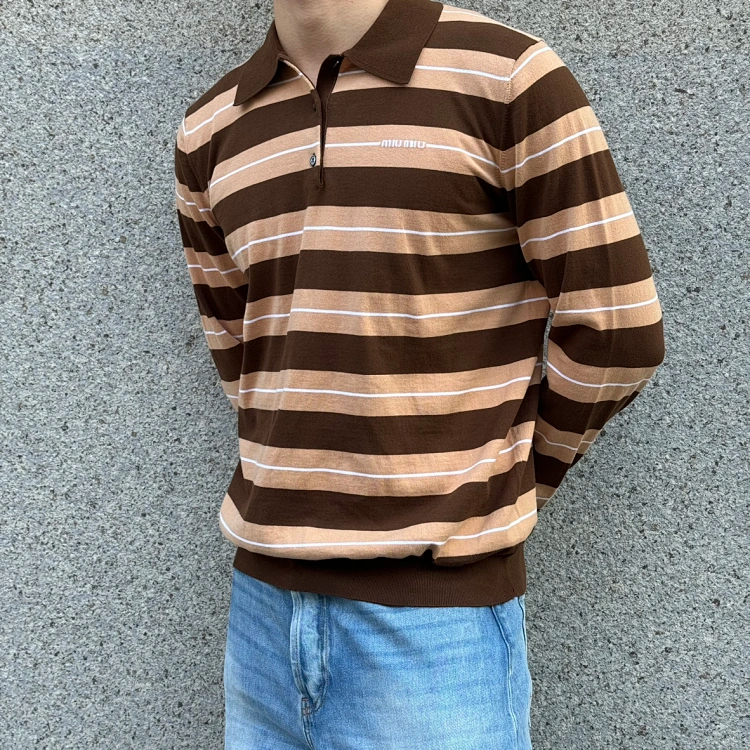 Item ID 9105 M1UM1U Dyed yarn, flatbed machine circular knitting SS25 summer series cotton knitted embroidered logo polo shirt,