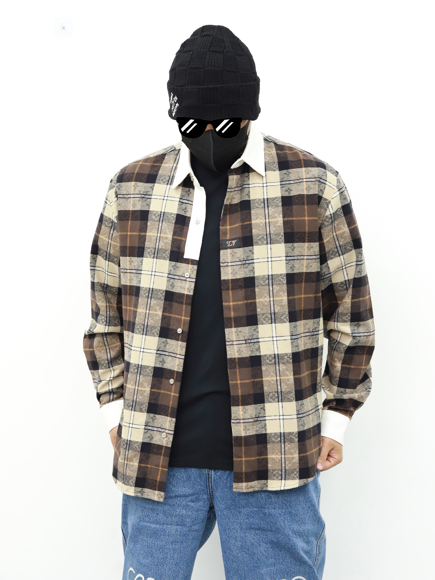 LV 格子印花衬衫 咖色