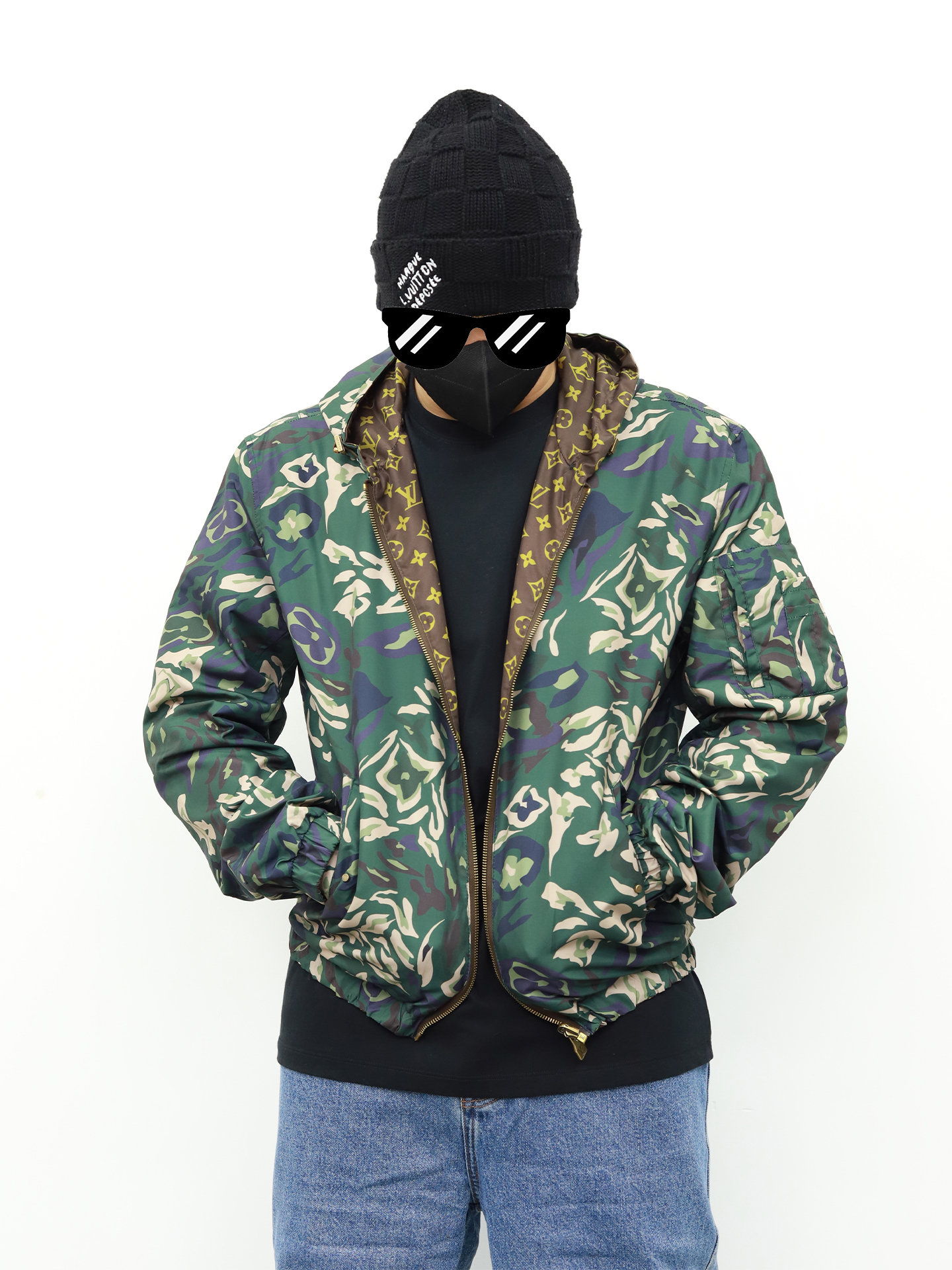 LV 迷彩两面穿小风衣 迷彩-金色