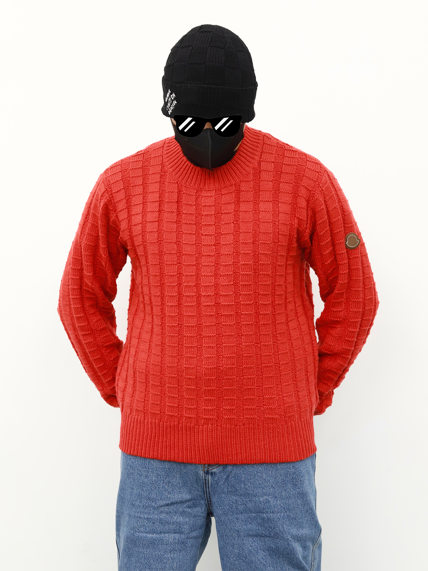 Moncler方块圆领毛衣 红色