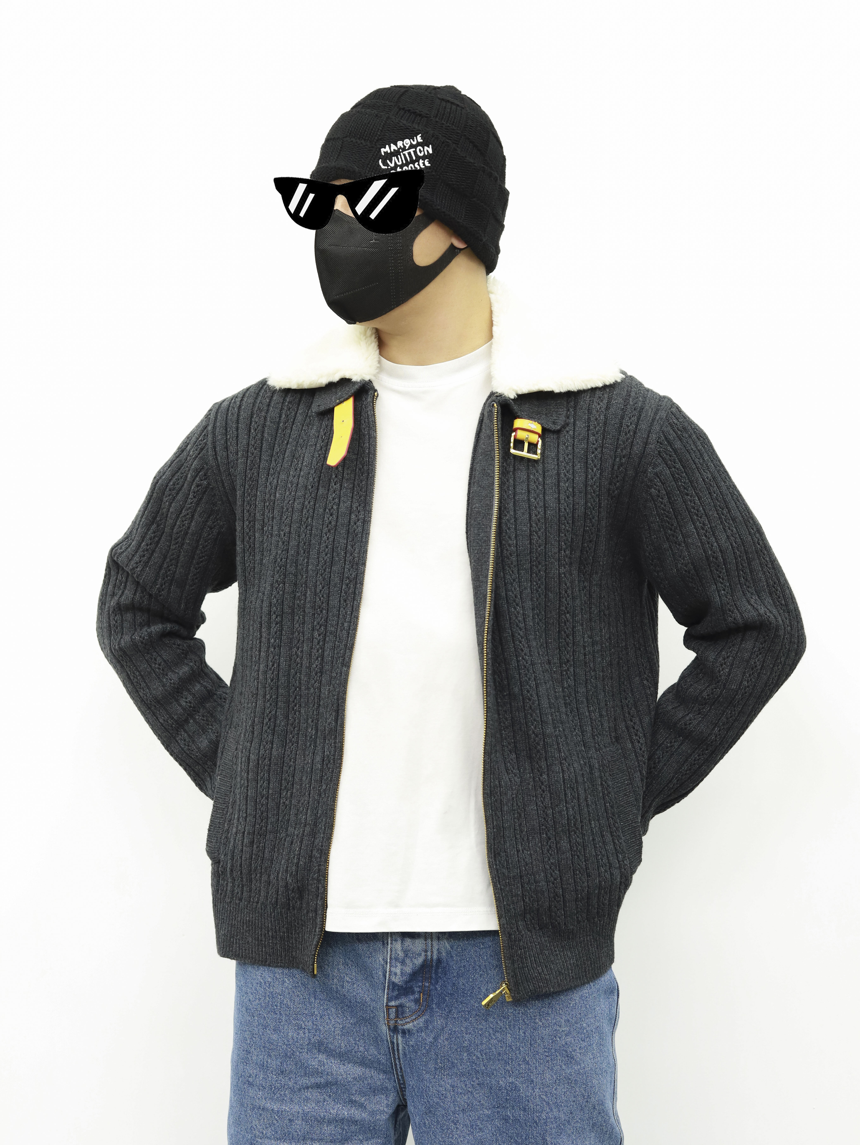 1V cashmere wool blend with wool collar jacket