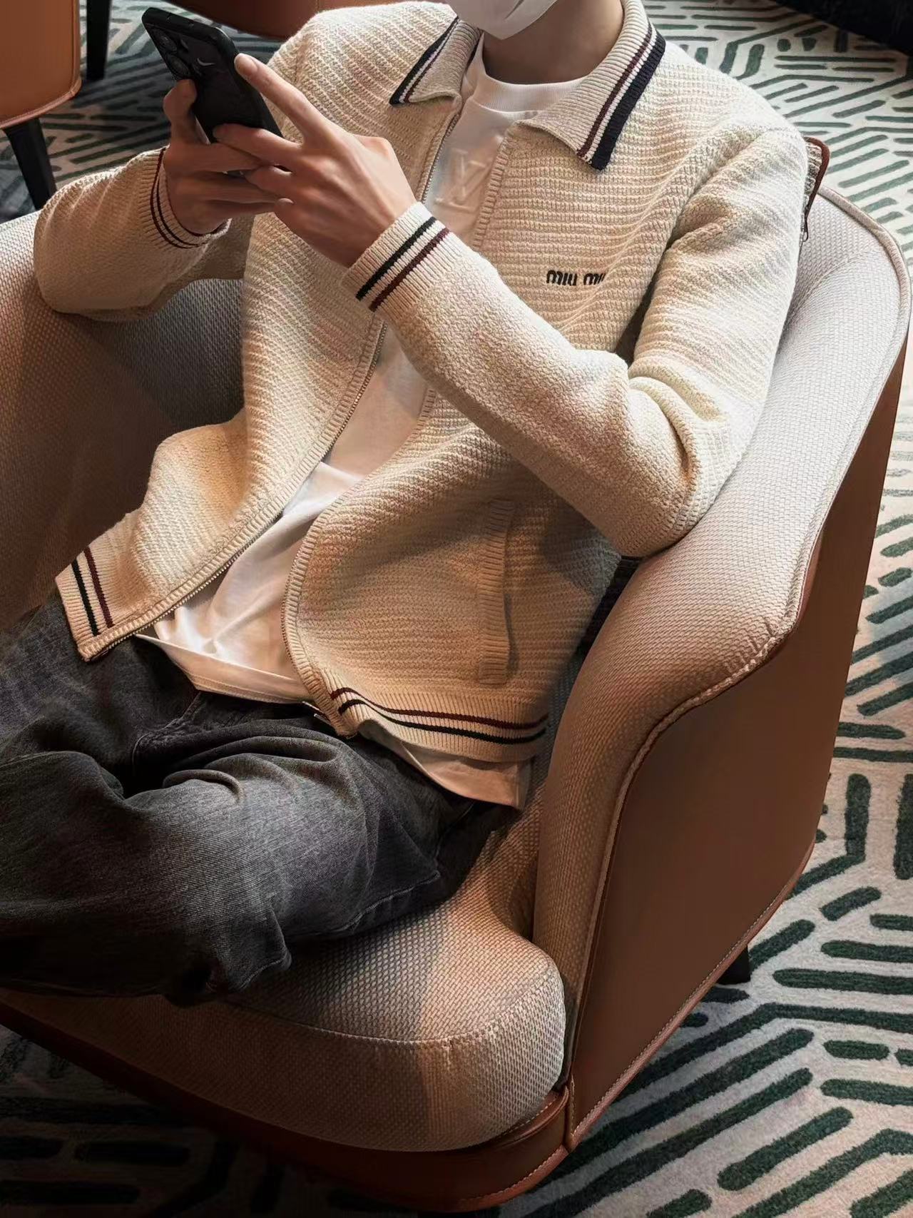 Miu Knitted Striped Zipper Jacket