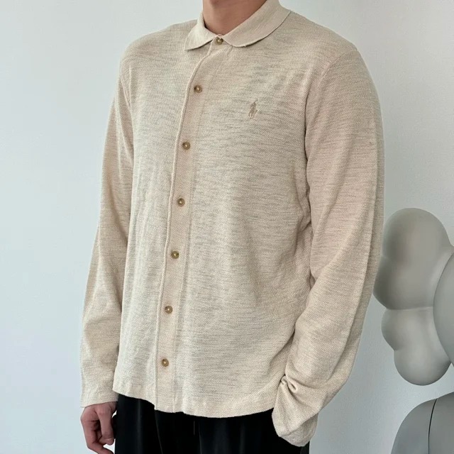 RL Solid color lapel single breasted long sleeved shirt