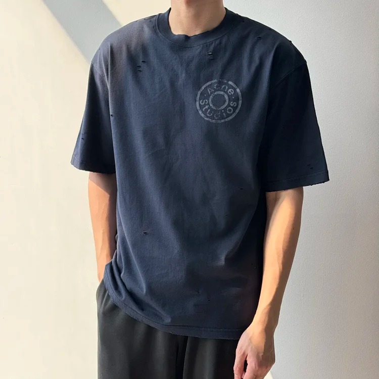 Item ID 9011 Acne FW25 logo printed distressed short sleeved shirt