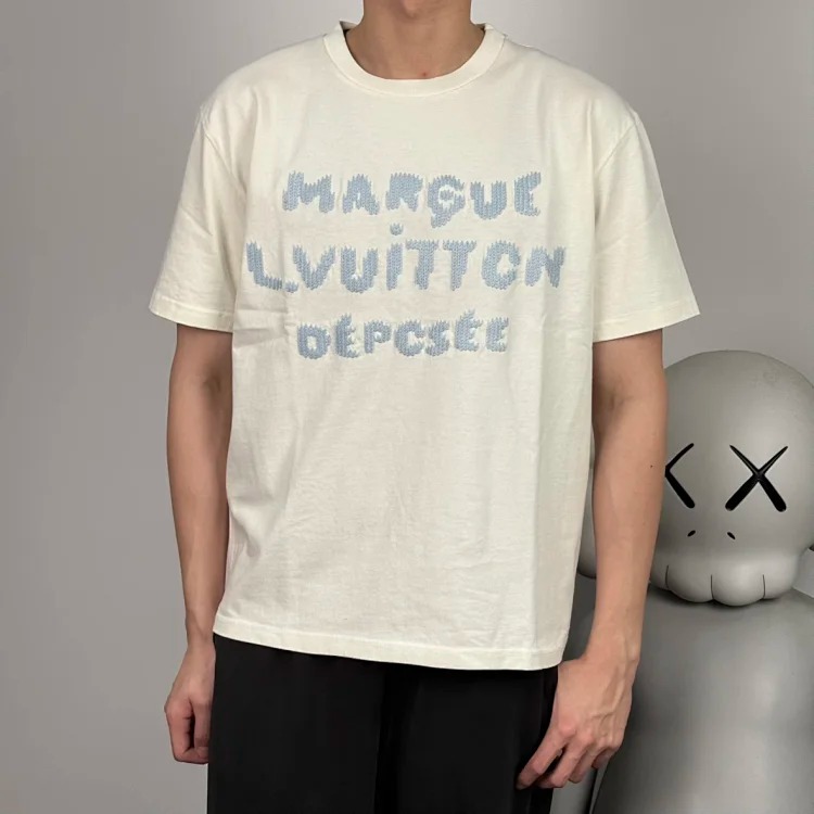 Item ID 9017 1V Pure cotton water soluble letter embroidered knitted T-shirt
