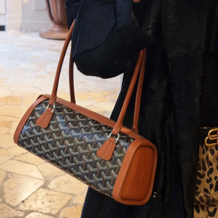 Item ID 9027 GOYARD Bonbonniere Classic Monogram Canvas & Cowhide Leather Baguette Shoulder Bag