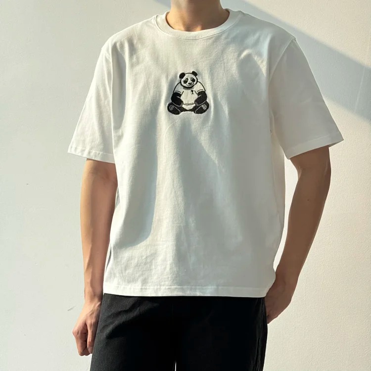 Item ID 9027 AMI Panda Embroidered Knitted Cotton Regular Round Neck Short Sleeve
