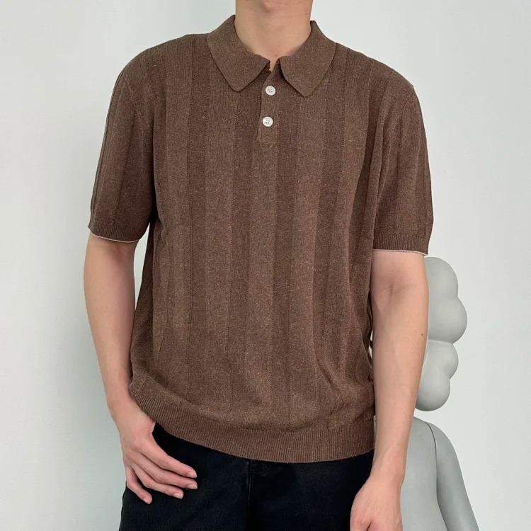 Item ID 9028 BC Two Color Brunello Cucinelli SS26 15% Linen Blended Wide Ribbed Cotton Hemp Knitted Polo Shirt Standard Edition Men's Edition