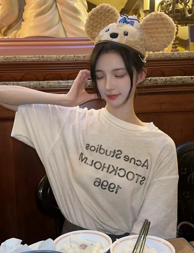 Item ID 9042 Acne 1996 series handmade spray painted distressed exclusive 85% cotton+15% linen short sleeved T-shirt dirty white black