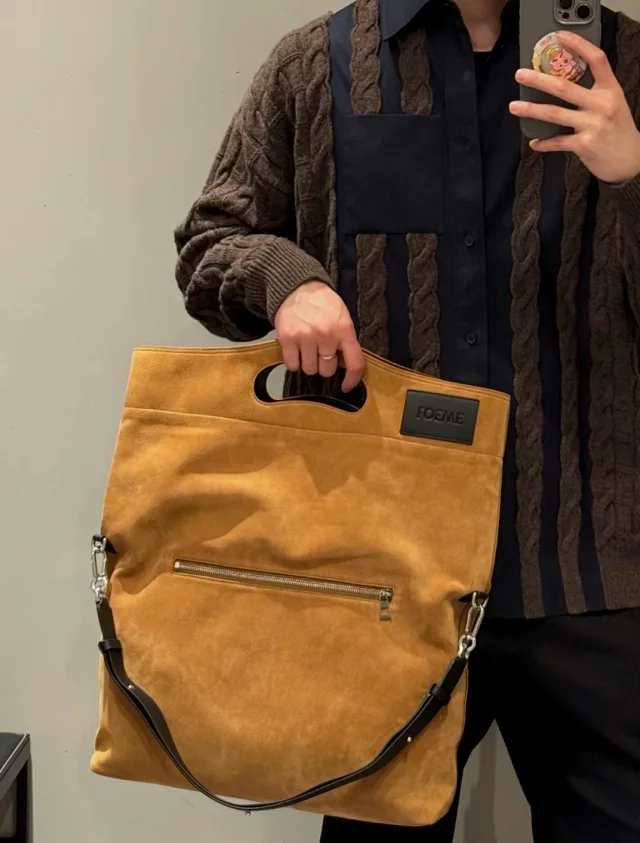 Item ID 9088 LOE Bob special structure hand-held hollowshoulder bag imported thick suede foldable design leather patch cowhide