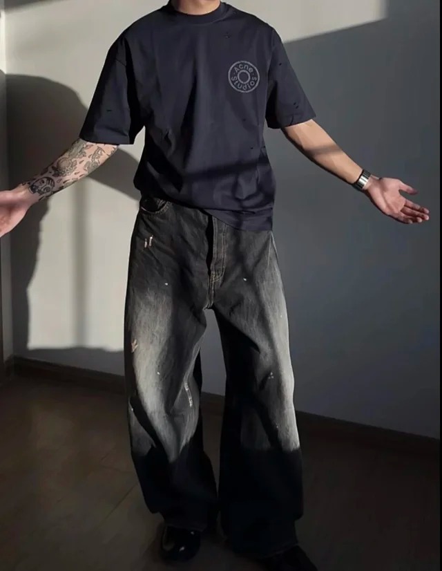 Item ID 9011 Acne FW25 logo printed distressed short sleeved shirt