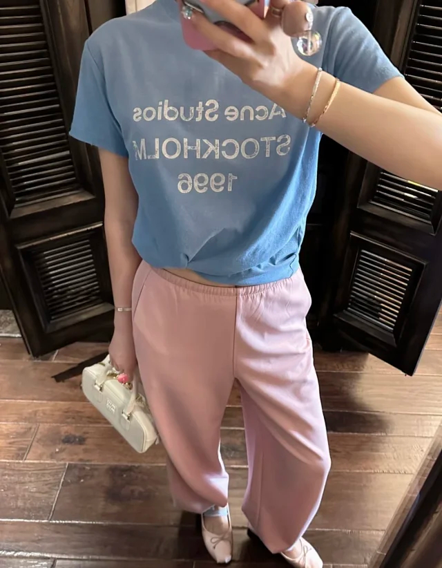 Item ID 9075 Acne Lazy Style 1996 Series Classic Logo Printed Short Slimming T-shirt Unisex