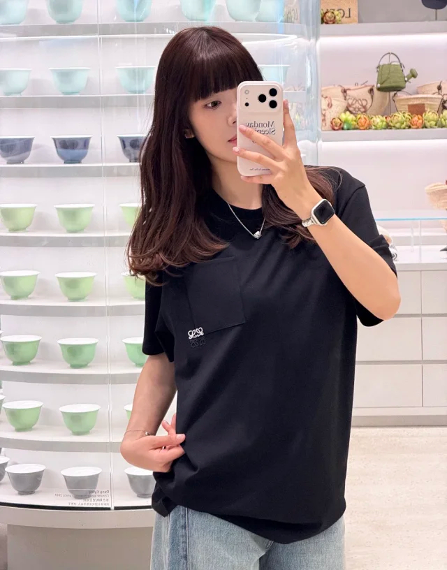 Item ID 9086 LOE Two Color Fixed Dyeing Yarn Precollection Series Cotton Solid Color Short Sleeve T-shirt Loose Edition