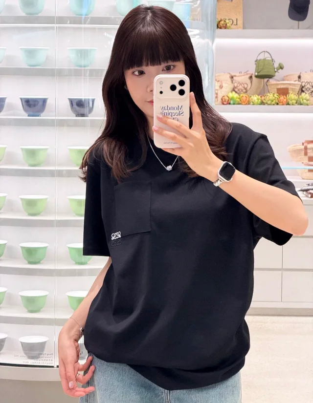 Item ID 9086 LOE Two Color Fixed Dyeing Yarn Precollection Series Cotton Solid Color Short Sleeve T-shirt Loose Edition