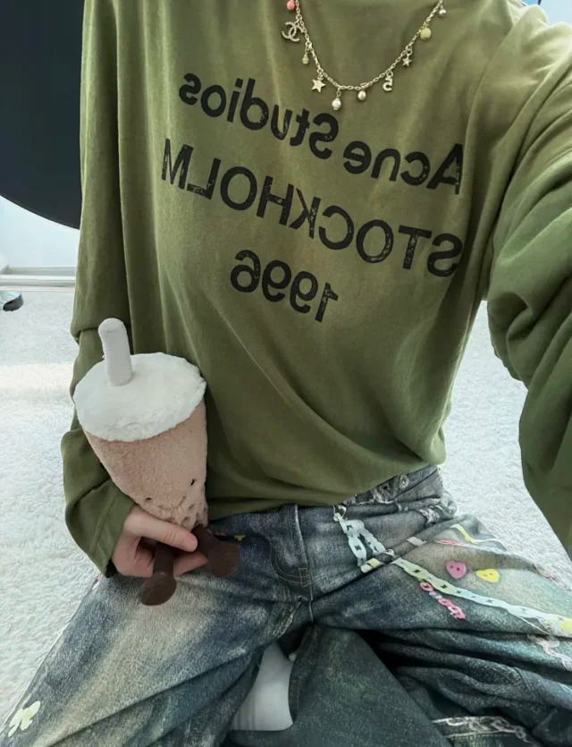 Item ID 9114 Acne 1996 Series Classic Chest Retro Logo Pattern Round Neck Long Sleeve T-shirt