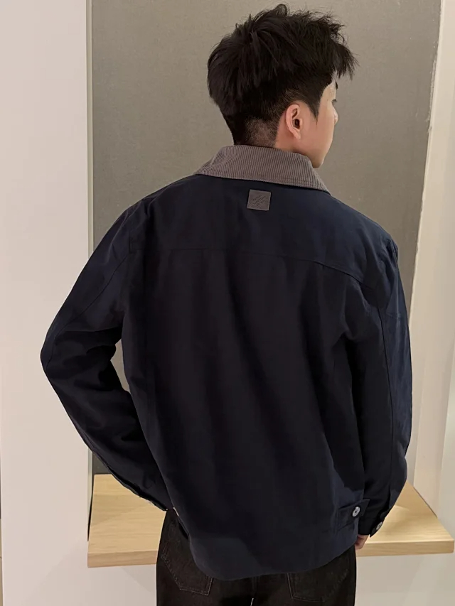Item ID 9112 1V High-end custom FW26 amier checkered leather pocket workwear jacket, linen long-sleeved zipper leather logo patch pocket workwear jacket outerwear