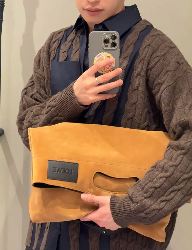 Item ID 9088 LOE Bob special structure hand-held hollowshoulder bag imported thick suede foldable design leather patch cowhide