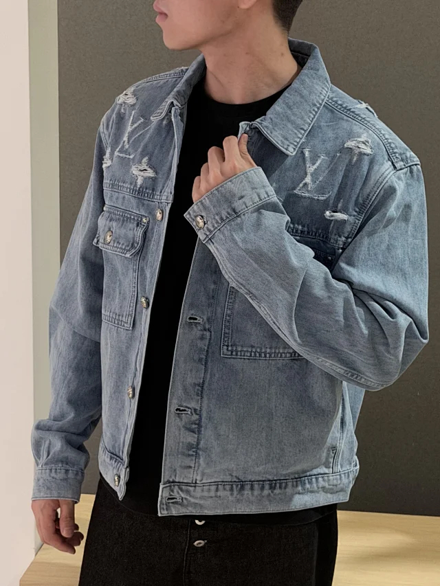 Item ID 9113 1V High-end custom FW26 Logo single-breasted lapel pocket long-sleeved denim jacket