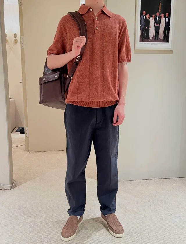 Item ID 9028 BC Two Color Brunello Cucinelli SS26 15% Linen Blended Wide Ribbed Cotton Hemp Knitted Polo Shirt Standard Edition Men's Edition
