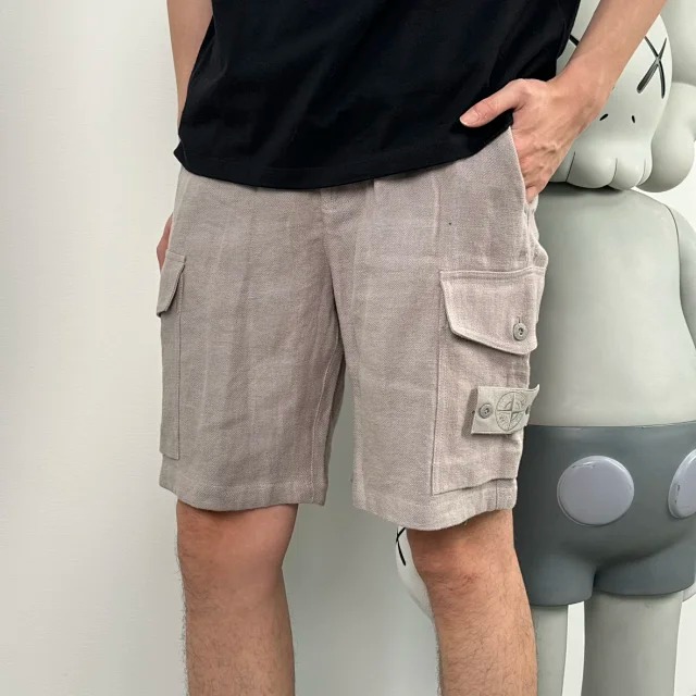 Item ID 9037 SI Stone 100% linen main fabric all accessories customized mid waist straight leg five point casual shorts