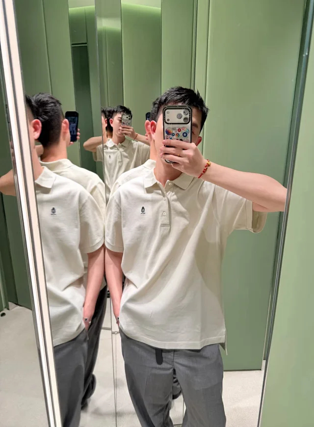 Item ID 9045 PRA breathable vermilion logo embroidered button slim fit short sleeved polo shirt