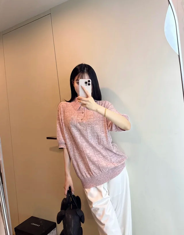 Item ID 9047 Loro 80 Linen Blended Fabric Knitted Polo Breathable Casual Short Sleeve Polo