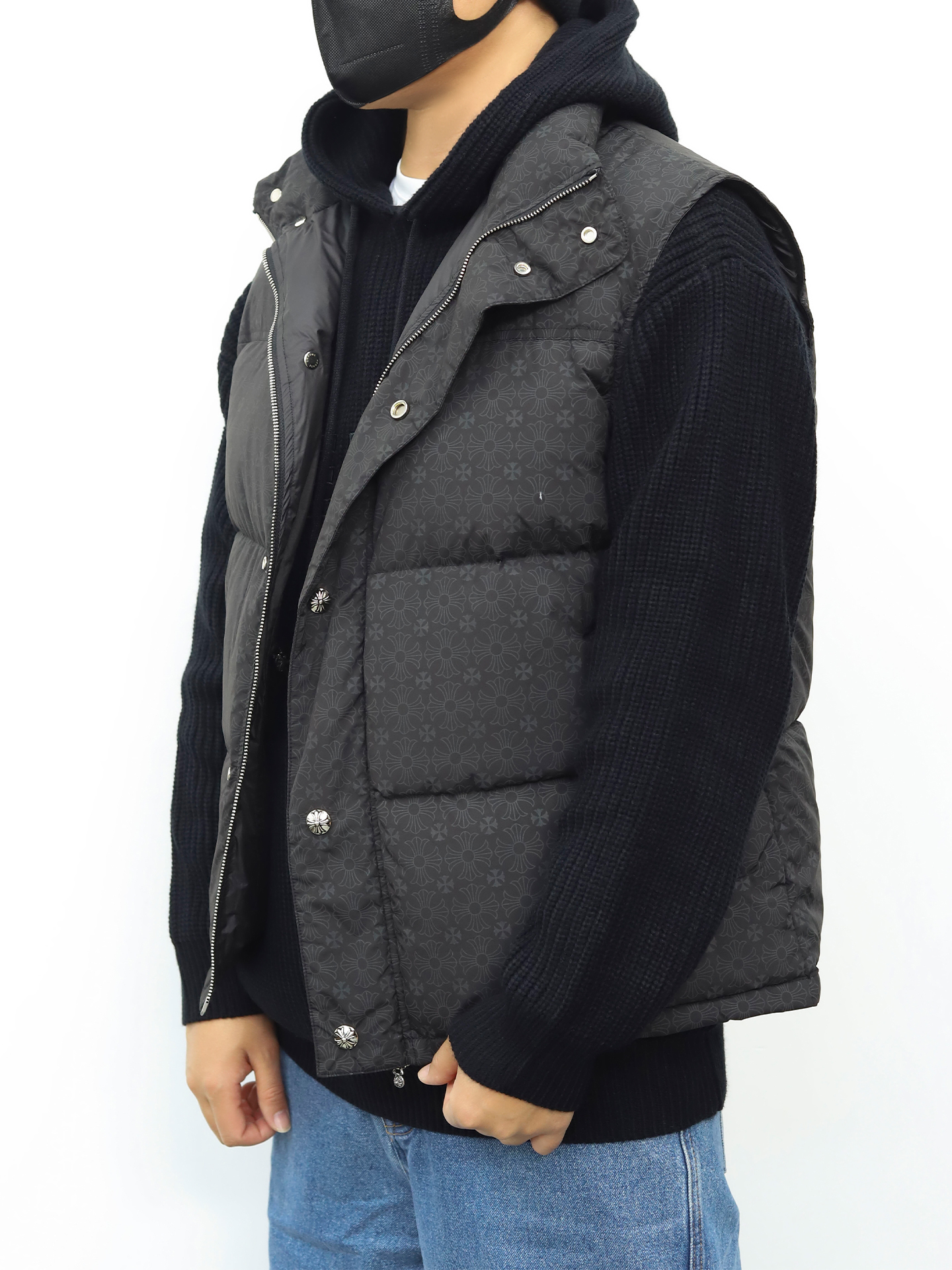 克罗心羽绒马甲 暗纹黑