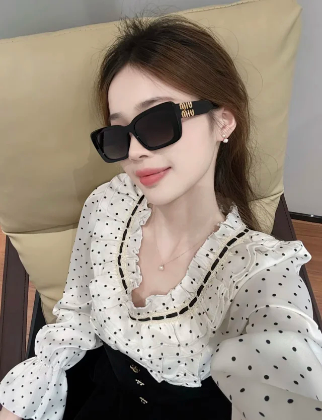 Item ID 9073 M1U Exclusive Hardware Accessory with letter carving, irregular shaped temple, black sunglasses, available in prescription