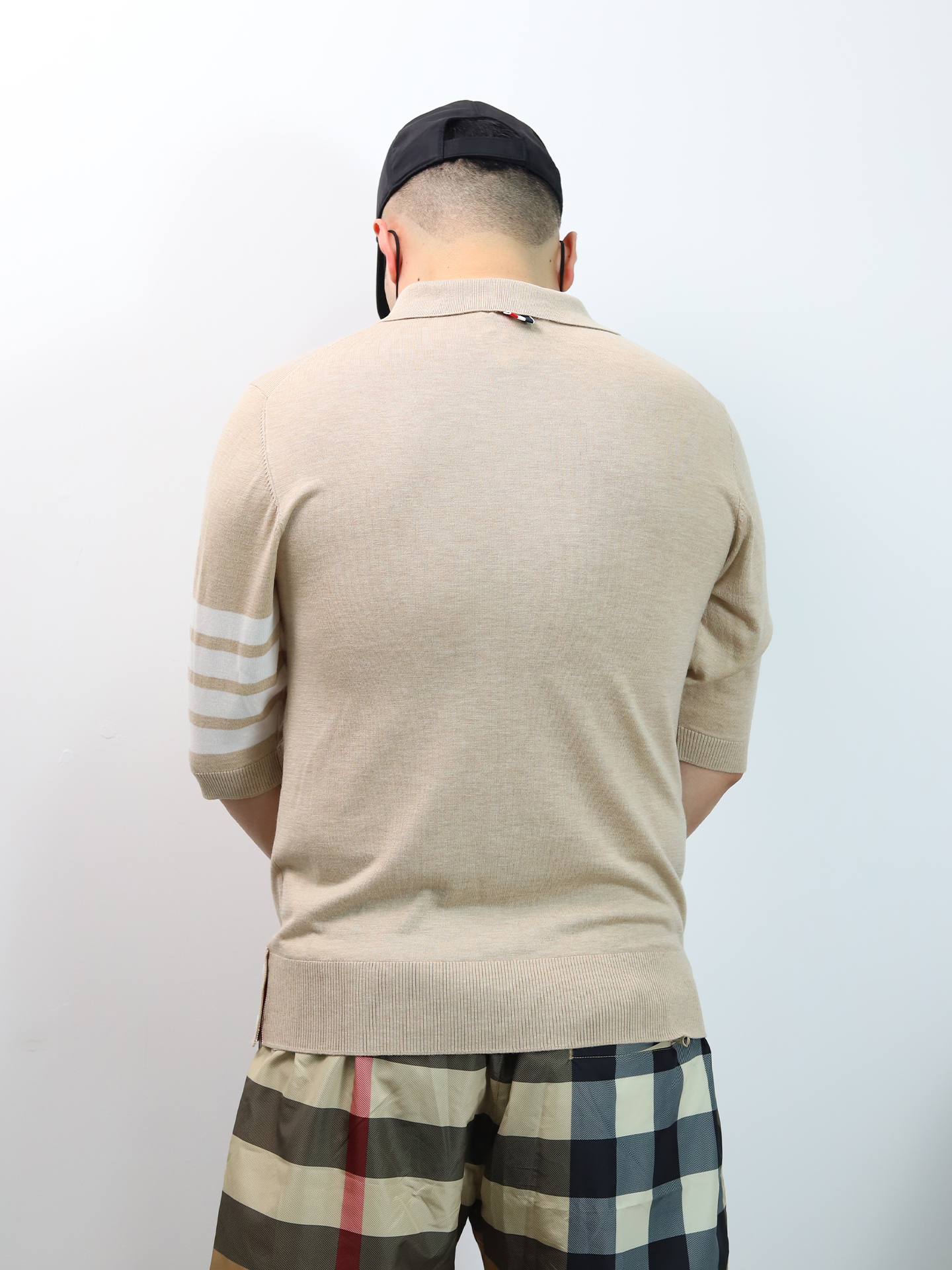 TB mulberry silk wool blended knitted polo