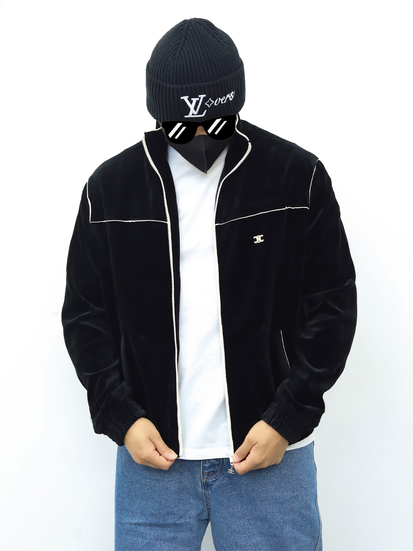 celine赛琳拉链绒感夹克 黑色