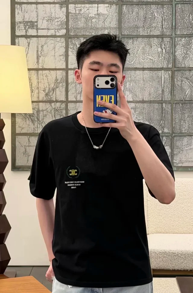 Item ID 9085 CHANE1 Suede Soft Long staple Cotton Fabric Round Neck Logo Embroidered Short Sleeve T-shirt