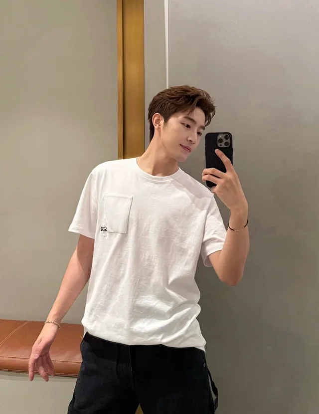 Item ID 9086 LOE Two Color Fixed Dyeing Yarn Precollection Series Cotton Solid Color Short Sleeve T-shirt Loose Edition