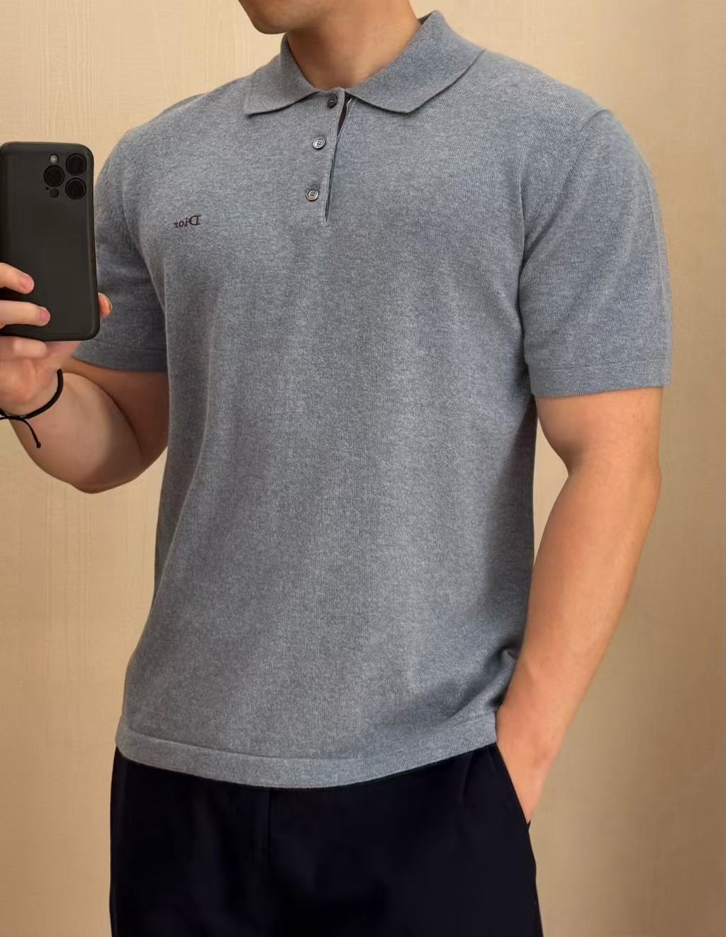 D1or wool blended knitted polo shirt