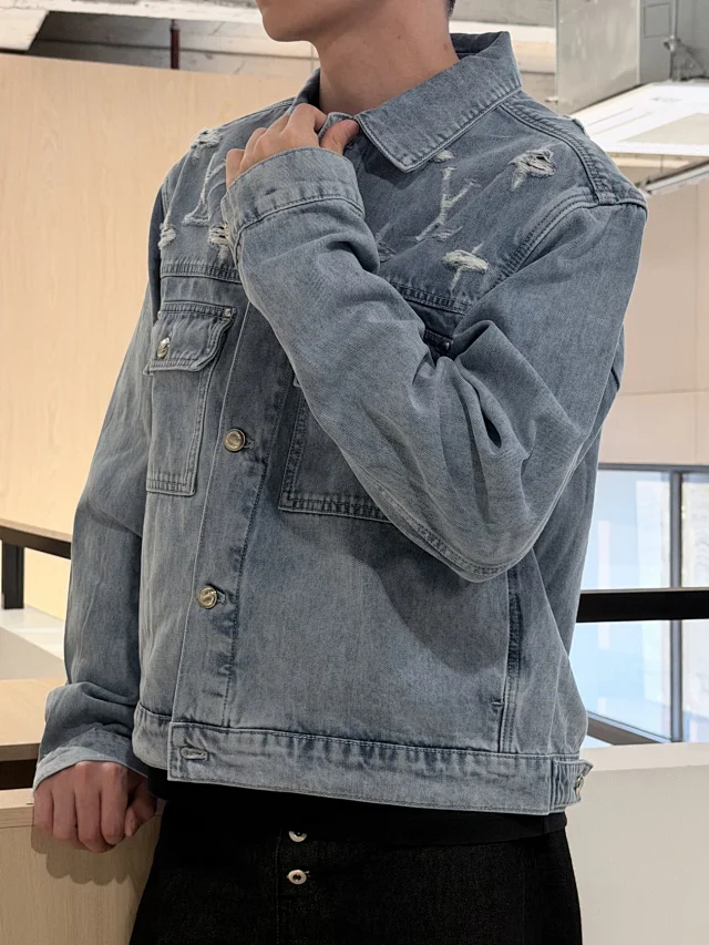 Item ID 9113 1V High-end custom FW26 Logo single-breasted lapel pocket long-sleeved denim jacket