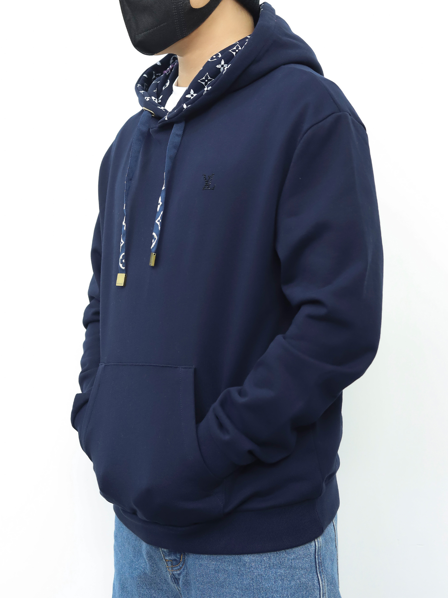 LV连帽抽绳印花卫衣 蓝色