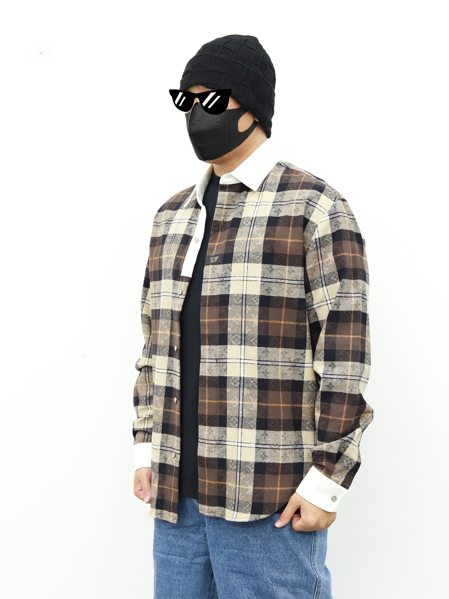 LV 格子印花衬衫 咖色