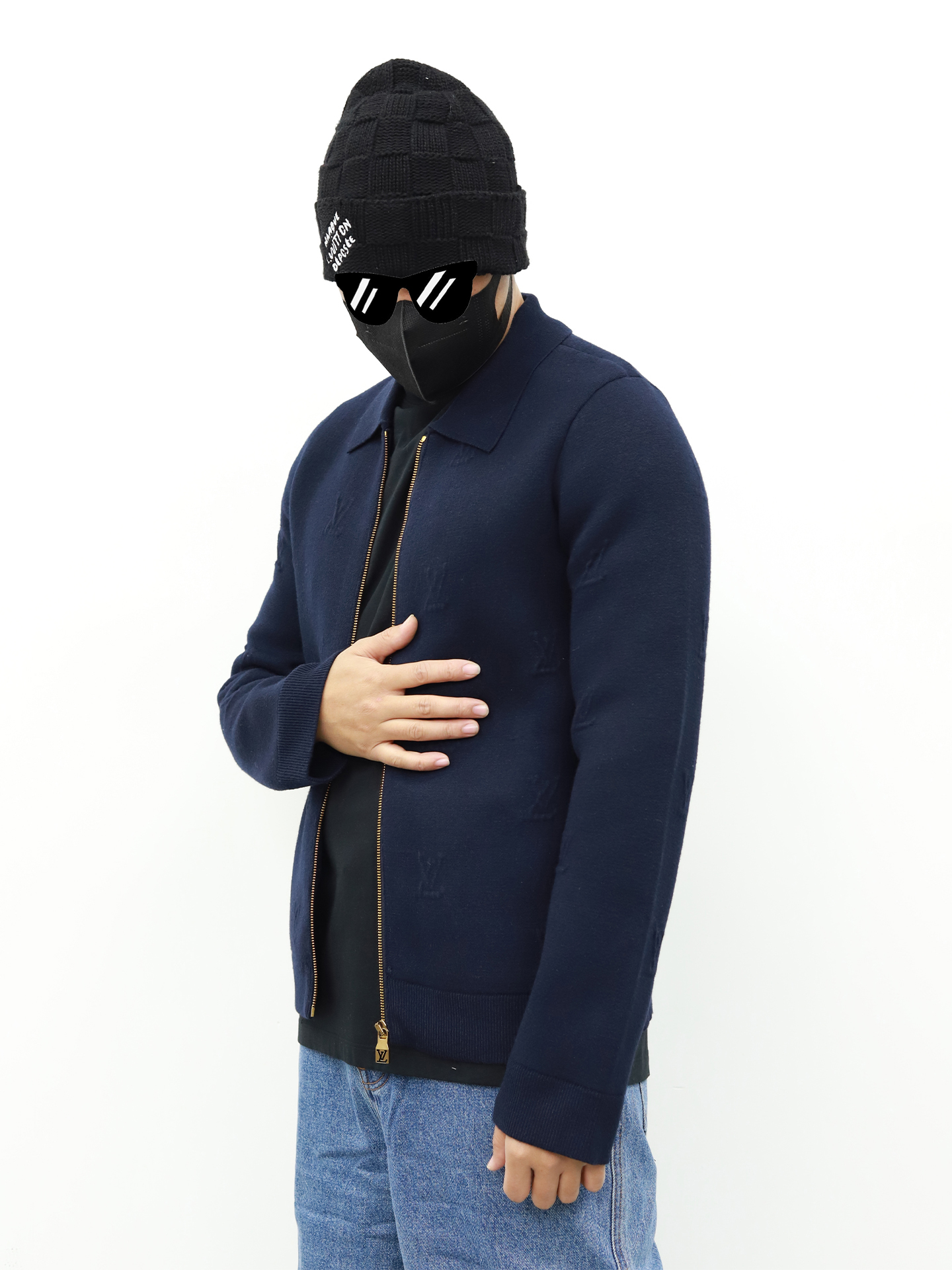 LV 镶嵌领子拉链针织外套 藏青色