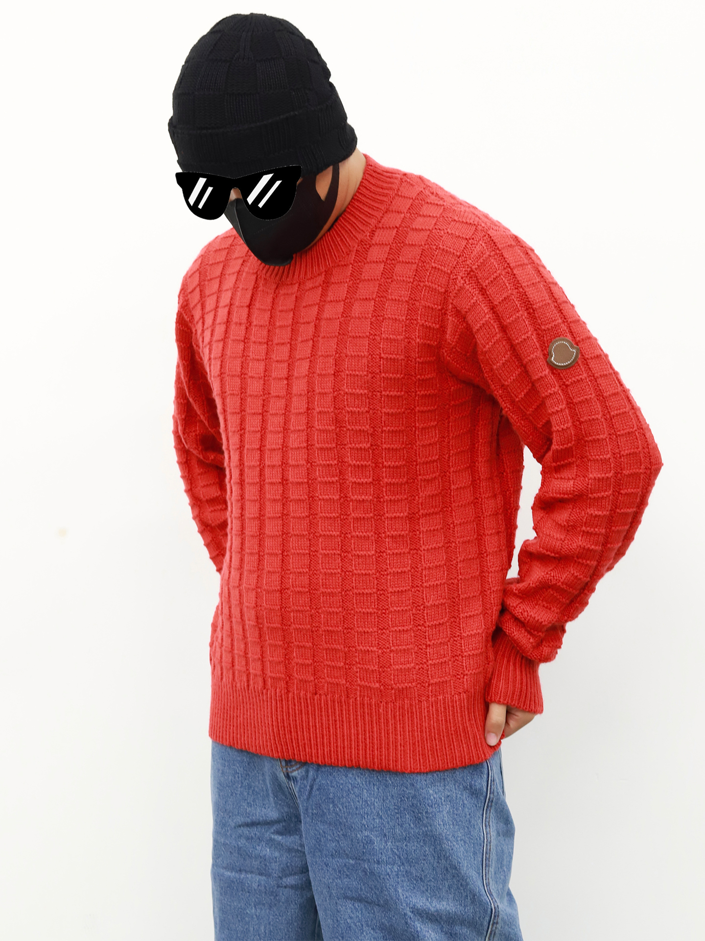 Moncler方块圆领毛衣 红色