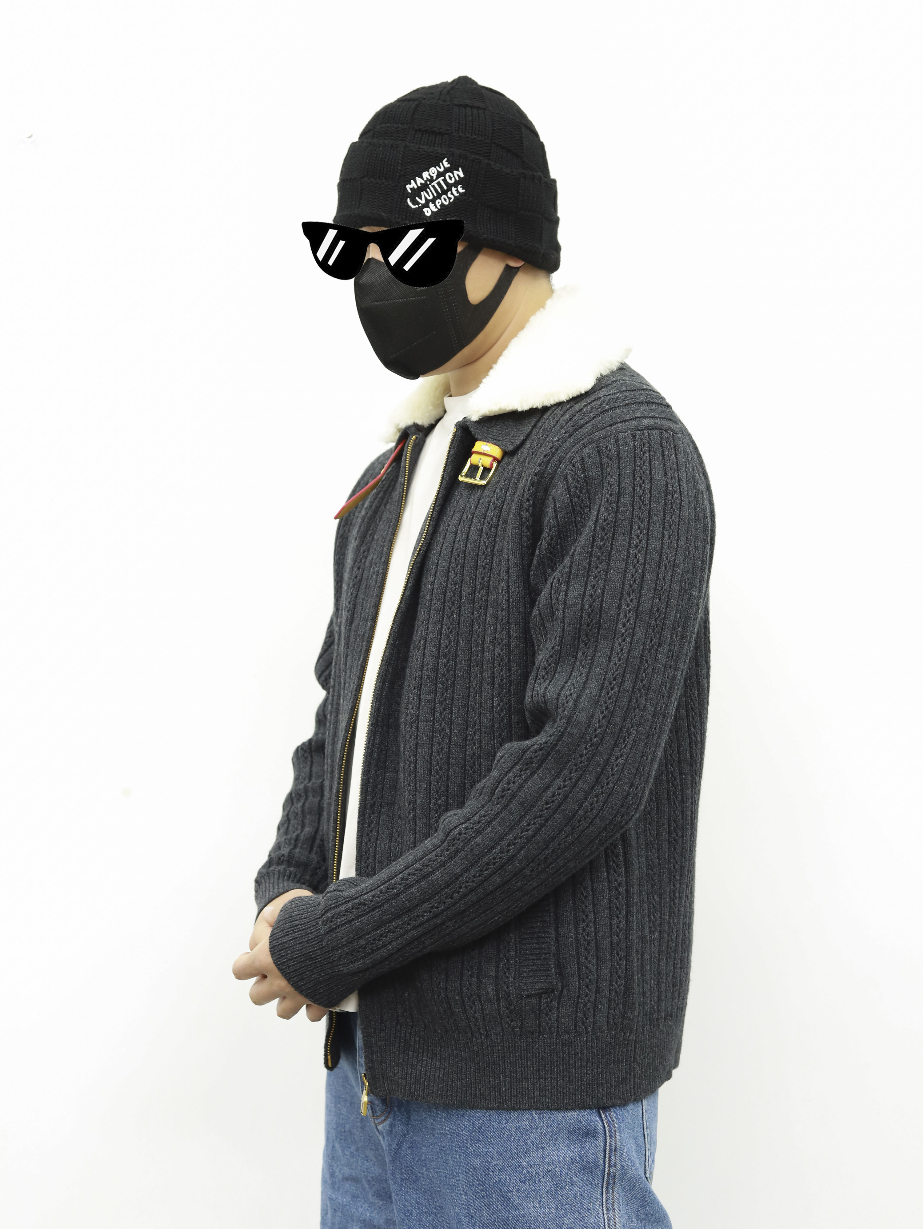 1V cashmere wool blend with wool collar jacket