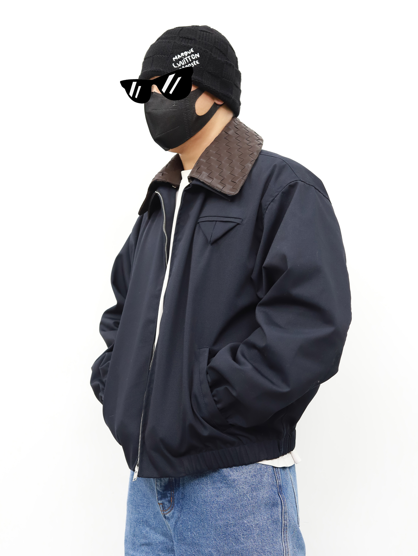 BV woven leather collar jacket