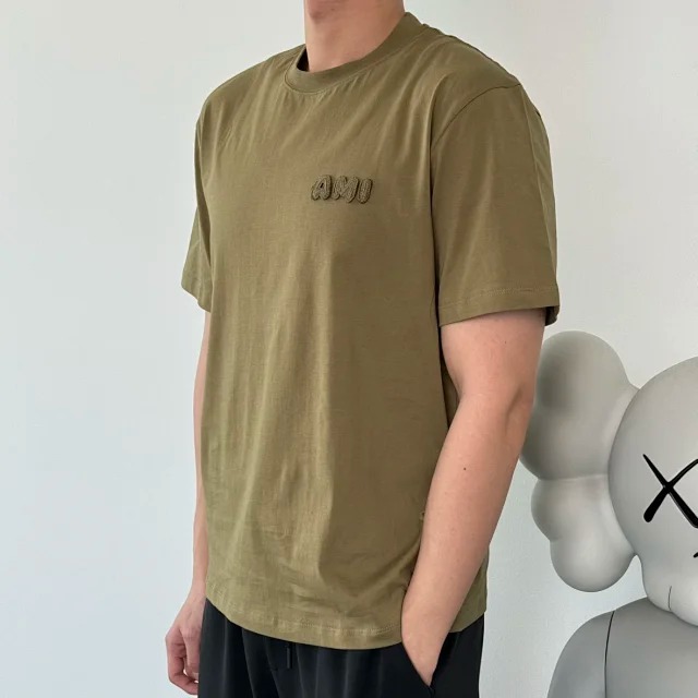 Ami Crochet Letter Round Neck Short Sleeve Night Osmanthus Green