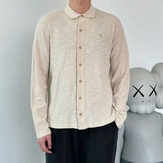 RL Solid color lapel single breasted long sleeved shirt